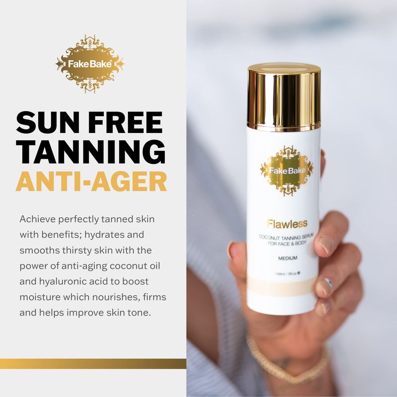 Fake Bake Flawless Coconut Sunless Tanning Serum with Hyaluronic Acid Lightweight Illuminating Face &amp; Body Gradual Self Tanner - Hydrating &amp; Rejuvenating Skin Care for Women &amp; Men - 5 oz