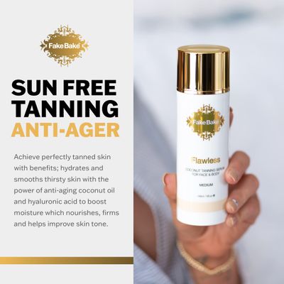 Fake Bake Flawless Coconut Sunless Tanning Serum with Hyaluronic Acid Lightweight Illuminating Face & Body Gradual Self Tanner - Hydrating & Rejuvenating Skin Care for Women & Men - 5 oz