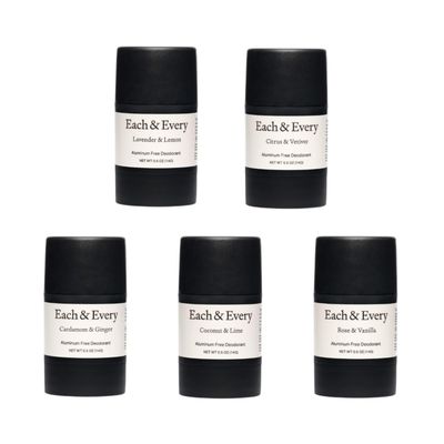 Each &amp; Every All Natural Deodorant - Aluminum Free Deodorant for Women &amp; Men - The Mini Starter Set - Sensitive Skin Friendly Multipack with All Our Best Sellers - Travel Size (5 Pack, 0.5 Oz Each)