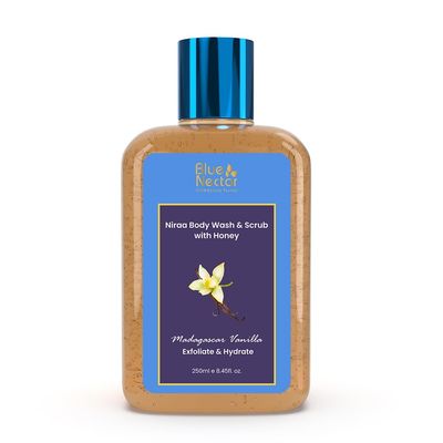 Blue Nectar Vanilla Body Wash &amp; Scrub with Honey for Deep Cleansing, Exfoliation, Anti-cellulite, Anti-aging, Tan Removal and Repair (10 Herbs, 8.4 Fl Oz)