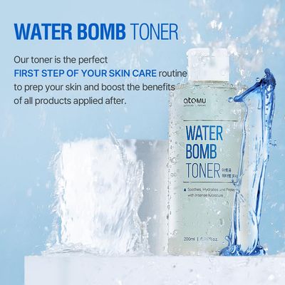 Atomu Water Bomb Toner, Moisturizing Soothing Mildly Acid Toner, Hypoallergenic, Exfoliating, Hydration Boost (6.76 fl.oz.)