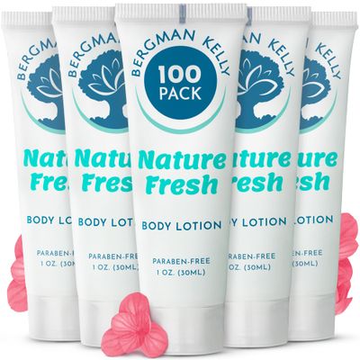 BERGMAN KELLY - Travel Size Lotion - 1 fl oz, 100 PK, Nature Fresh - Delight Your Guests with Refreshing &amp; Soothing Body Lotion - Quality Mini and Small Size Guest Hotel Toiletries in Bulk