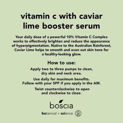 boscia Vitamin C with Caviar Lime Booster Serum - Vegan, Cruelty-Free, Natural &amp; Clean Skin Care - Vitamin C Serum with AHA-Rich Caviar Limes - For All Skin Types - 1 fl oz