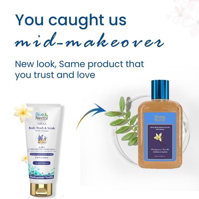 Blue Nectar Vanilla Body Wash & Scrub with Honey for Deep Cleansing, Exfoliation, Anti-cellulite, Anti-aging, Tan Removal and Repair (10 Herbs, 8.4 Fl Oz)