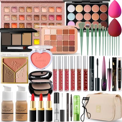 All in One Makeup Kit for Women Full Kit, Professional Travel Makeup Kit for Women &amp; Teens, Foundation Eyeshadow Lipstick Brow Pencil Eyeliner Contour Powder, Complete Make Up Gift Set for Beginners