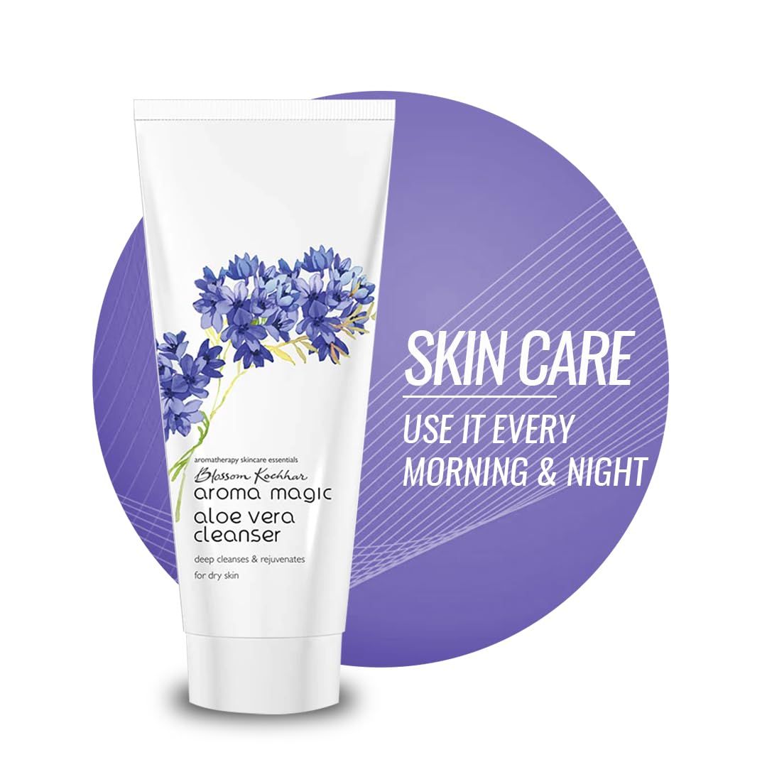 Aroma Magic Aloe Vera Facial Cleanser | Deeply Cleans &amp; Rejuvenates Skin | Helps Unclog Pores | Hydrating &amp; Soothing | Creamy Soap-Free Cleanser for Dry Skin | 3.52 Oz/100g
