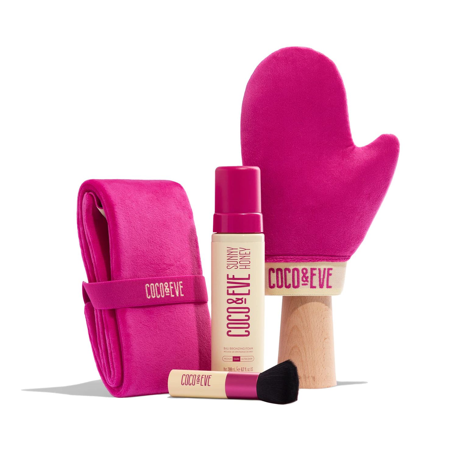 Coco &amp; Eve Bali Bae Self Tan Set (Dark). All Natural Sunless Tanning Mousse. Instant Self Tanning Lotion with Bronzer, Miit &amp; Back Applicator for Flawless Application and Bronze