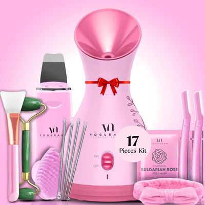 Facial Steamer Spa Kit with Complimentary 17 Tools | Valentines Gift | Face Steamer with Towel Warmer &amp; Humidifier Mode| Self Care Gifts, Spa Gifts - Valentine Gifts for Women - Galentines Day Gifts