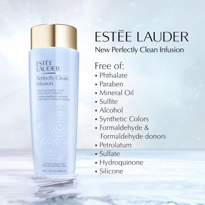 Este Lauder Perfectly Clean Infusion Balancing Skin Essence Face Lotion Toner with Amino Acid + Waterlily, 13.5 Fl Oz