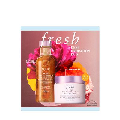 Fresh Deep Hydration Duo for Women - 2 Pc 3.3oz Rose Deep Hydration Facial Toner, 1.6oz Rose Deep Hydration Face Cream