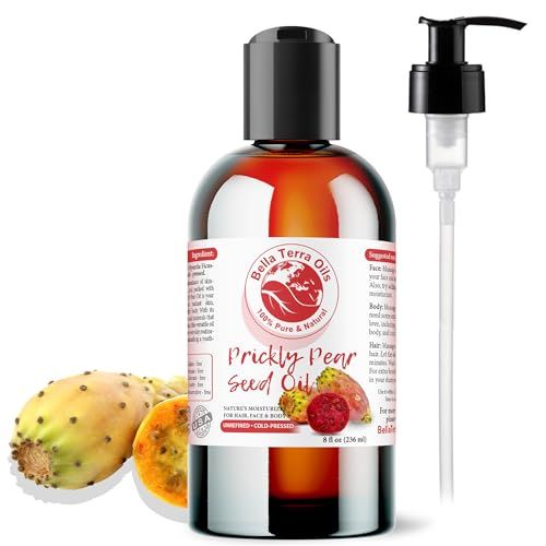 Bella Terra Oils - Prickly Pear Seed Oil 8 oz - The Symmetry of Cactus Extract &amp; Barbary Fig, Overflowing with Vitamin B &amp; Zinc, A Precious Skin Delight