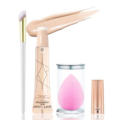 Air Cushion Foundation Beauty Wand Kit, Long-lasting Waterproof Matte Concealer Foundation Cream, Cover Face Pores Spots Silky Breathable Foundation Stick,Christmas Makeup Gift Set for Women-# 02