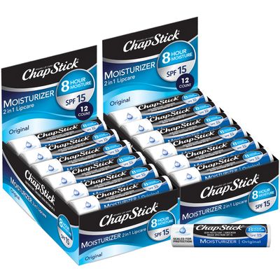 ChapStick Bulk SPF Lip Balm 24-Count -Original 2-in-1 Lipcare with SPF 15, Ultra Hydrating Formula with Aloe Vera and Vitamin E, 0.15 Oz Ea