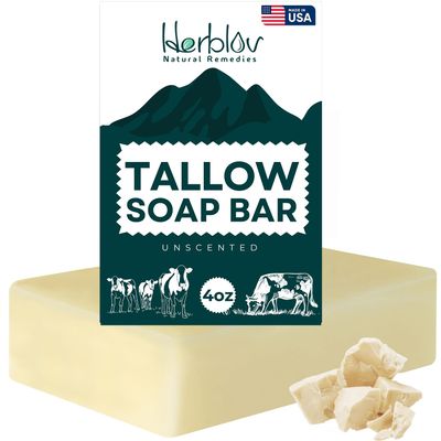 Beef Tallow Soap Bar - All Natural Grass Fed Tallow Soap Unscented - Moisturizing Face &amp; Body Wash Great for Eczema, Dry, Itchy, Sensitive Skin - Handcrafted Bath Soap for Adults, Kids, Made in USA
