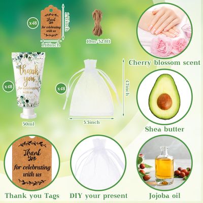 Dansib 48 Sets Baby Shower Hand Cream Baby Shower Party Favors for Guests Christmas Hand Cream Gift Bulk Travel Size Hand Lotion Hand Cream Set for Wedding Baby Shower Christmas (Eucalyptus Leaves)