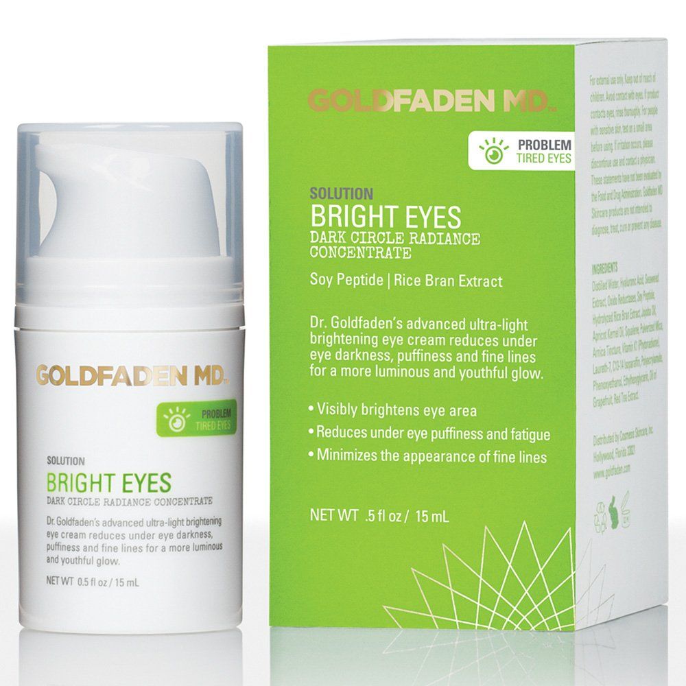 GOLDFADEN MD Bright Eyes Dark Circle Concentrate Brightening Eye Cream w/Soy Peptide, Rice Bran Extract &amp; Arnica | May Reduce Under Eye Darkness, Puffiness &amp; Fine Lines 0.5 fl. oz.
