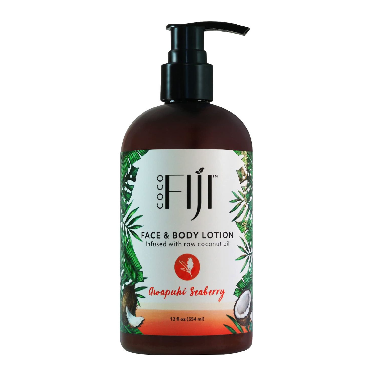 Coco Fiji Face &amp; Body Lotion Infused With Coconut Oil | Lotion for Dry Skin | Moisturizer Face Cream &amp; Massage Lotion for Women &amp; Men | Awapuhi Seaberry 12 oz, Pack of 1