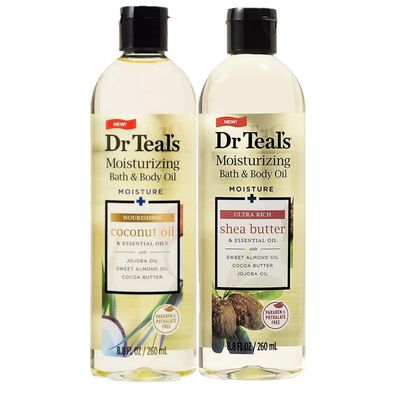 Dr. Teals Bath &amp; Body Oil Variety Gift Set (2 Pack, 8.8oz Ea.) - Ultra Rich Shea Butter &amp; Nourishing Coconut Oil - Essential Oils Hydrate Skin &amp; Alleviate Daily Stress - At Home Spa Kit