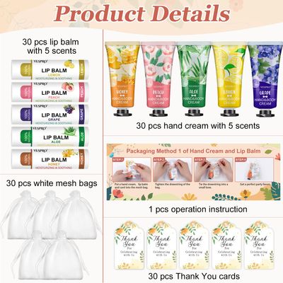 30 Sets Bulk Hand Lotion and Bulk Lip Balm Gifts, Teacher Appreciation Gifts and Bridal Shower Favors for Guests with Thank You Card and Organza Gift Bags, Mothers Day Gifts for Mom