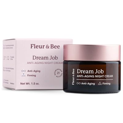 FLEUR &amp; BEE Anti Aging Night Cream | Clean, 100% Vegan | Overnight Repair Face Cream to Reduce Fine Lines and Wrinkles | Dream Job 1.5 oz
