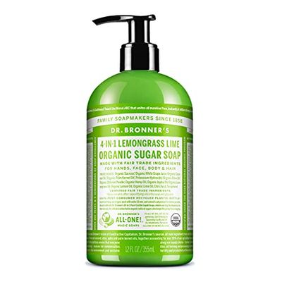 Dr. Bronner&#39;s - Organic Sugar Soap (Lemongrass, 12 Ounce) - Made with Organic Oils, Sugar and Shikakai Powder, 4-in-1 Use: Hands, Body, Face and Hair, Cleanses, Moisturizes and Nourishes, Vegan