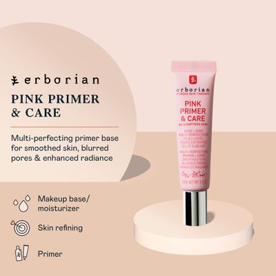 Erborian - Pink Primer &amp; Care Multifunctional Facial Cream Balm - Primer Sets Makeup, Pore Minimizing, Skin Moisturizing and Smoothing Effects for All Skin Types - Korean Skincare - 0.5 fl. oz.