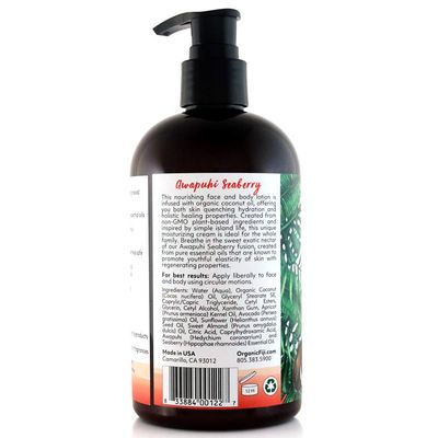 Coco Fiji Face &amp; Body Lotion Infused With Coconut Oil | Lotion for Dry Skin | Moisturizer Face Cream &amp; Massage Lotion for Women &amp; Men | Awapuhi Seaberry 12 oz, Pack of 1