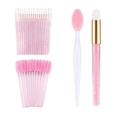 G2PLUS 102PCS Makeup Brush Kit, 50Pcs Glitter Crystal Lip Brush, 50Pcs Eyelash Brushes, 1Pcs Double Sided Silicone Lip Scrub Brush, 1Pcs Eyeshadow Brush for Personal Care and Eyelash Extension (Pink)