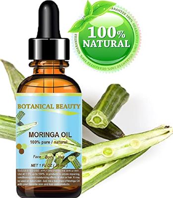 Botanical Beauty Moringa Oil 100% Pure Natural Undiluted Cold Pressed Carrier Oil. 1 Fl.oz.- 30 ml. for Face Skin, Hair, Lips, Nails. Rich in Vitamin C, Vitamin E