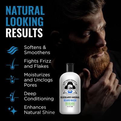 Bluebeards Original Fresh Mint Beard Care for Men, 8.5 oz. - Natural Peppermint Oil Formula for Deep Cleansing, Softening, and Conditioning Beard and Skin - Made in USA