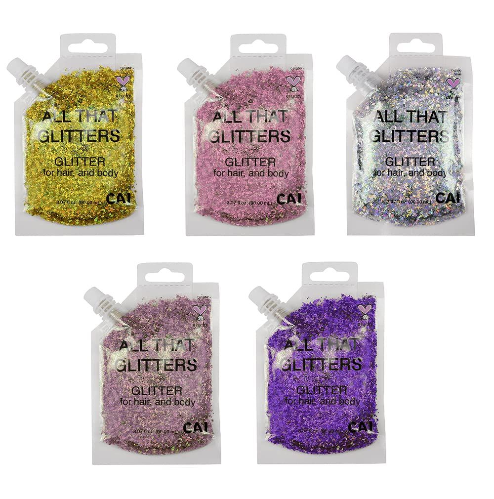 Body Glitter Gel- Face, Body &amp; Hair (5 Pk Unicorn) Chunky Iridescent Holograph Stars &amp; Moon, 3 oz | Cosmetic-Grade Makeup, Apply Without Glue, Easy to Take Off &amp; Keep Skin Cleanat Raves