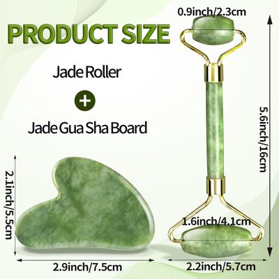 Giloner Guasha Tool for Face &amp; Jade Roller for Face,Gua Sha Facial Tools for Reduce Puffiness and Improve Wrinkles,Green Jade Roller and Gua Sha Set Self Care Gifts for Women