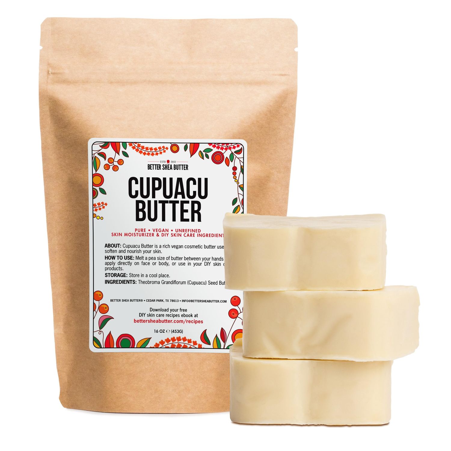 Better Shea Butter Cupuacu Butter Raw, Pure &amp; Unrefined for Hair Growth &amp; Dry Skin on Body and Face - Brazilian Body Butter Base for DIY Butter, Lotion Base and Soap Making - Cupuau Butter 16 oz