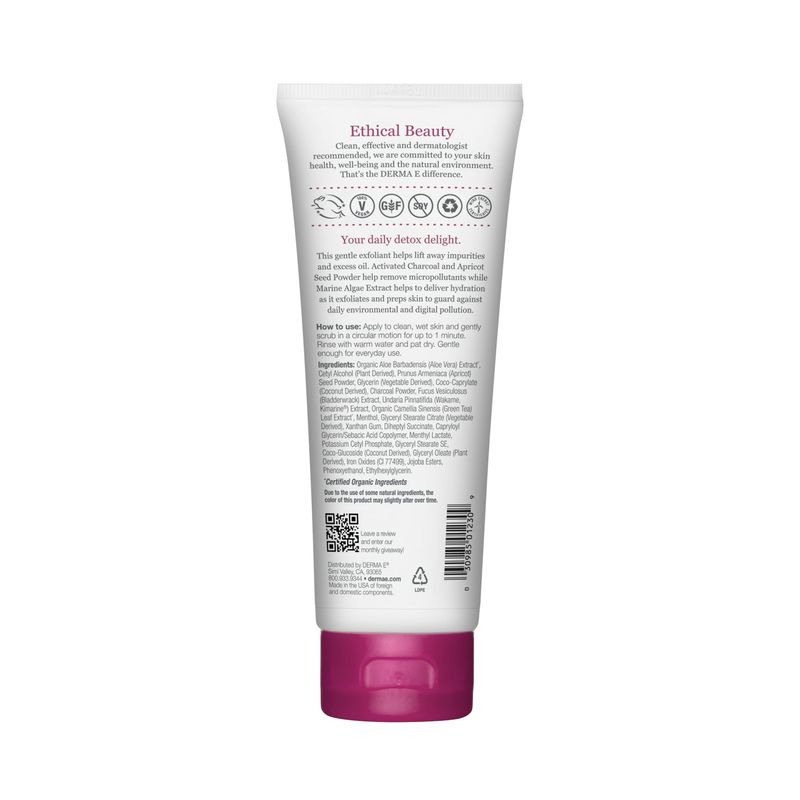 DERMA E Purifying Daily Facial Detox Scrub with Activated Charcoal and Seaweed Extract -Exfoliating Face Scrub Cleanses, Smooths and Brightens, 4oz