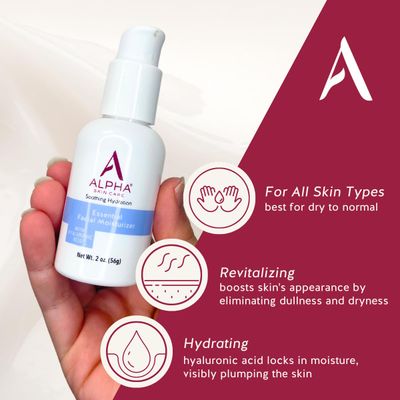 Alpha Skin Care Essential Facial Moisturizer with Hyaluronic Acid | Soothing Hydration | Reduces the Appearance of Lines & Wrinkles | For Normal to Dry Skin | 2 Oz (3 Pack)