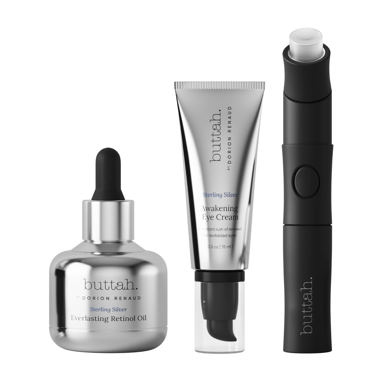 Buttah Skin Sterling Silver Kit for Radiant Beauty - Sterling Silver Kit includes Everlasting Retinol Oil, Awakening Eye Cream, Uplift &amp; Smooth Face Wand. Enhance Your Skin Clarity With This Sterling