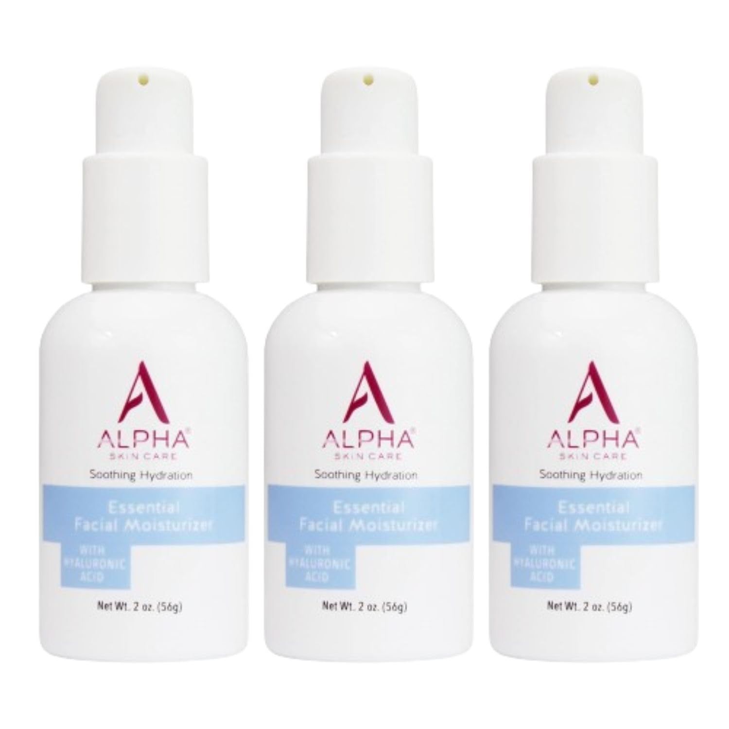 Alpha Skin Care Essential Facial Moisturizer with Hyaluronic Acid | Soothing Hydration | Reduces the Appearance of Lines &amp; Wrinkles | For Normal to Dry Skin | 2 Oz (3 Pack)