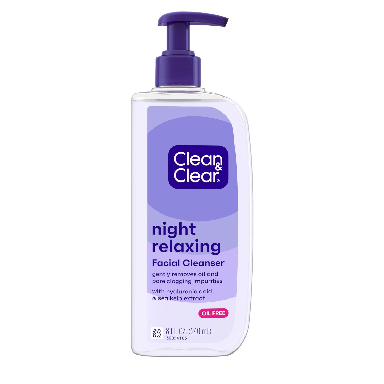 Clean &amp; Clear Night Relaxing Deep Cleaning Oil-Free Night Face Wash, Foaming Facial Cleanser with Hyaluronic Acid &amp; Sea Kelp Extract Gently Removes Oil &amp; Pore Clogging Impurities, 8 fl. oz, 6 Pack