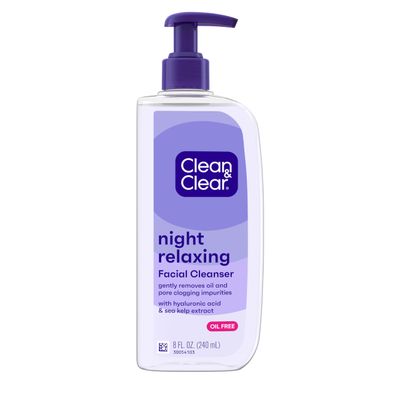 Clean &amp; Clear Night Relaxing Deep Cleaning Oil-Free Night Face Wash, Foaming Facial Cleanser with Hyaluronic Acid &amp; Sea Kelp Extract Gently Removes Oil &amp; Pore Clogging Impurities, 8 fl. oz, 6 Pack