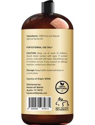 Handcraft Blends Apricot Kernel Oil - Cold-Pressed 28 Fl Oz - 100% Pure and Natural - Premium Grade Carrier Oil for Skin and Hair - Hair and Body - Massage - Hexane-Free