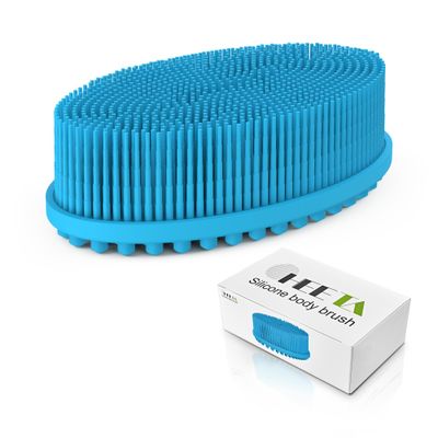 HEETA Silicone Body Scrubber, Silicone Loofah Gentle Exfoliating, 2 Side Design Silicone Boby Brush Lathers Well Easy to Clean &amp; Durable for Removing Dead Skin and Dry Brush to Massage Skin, Blue