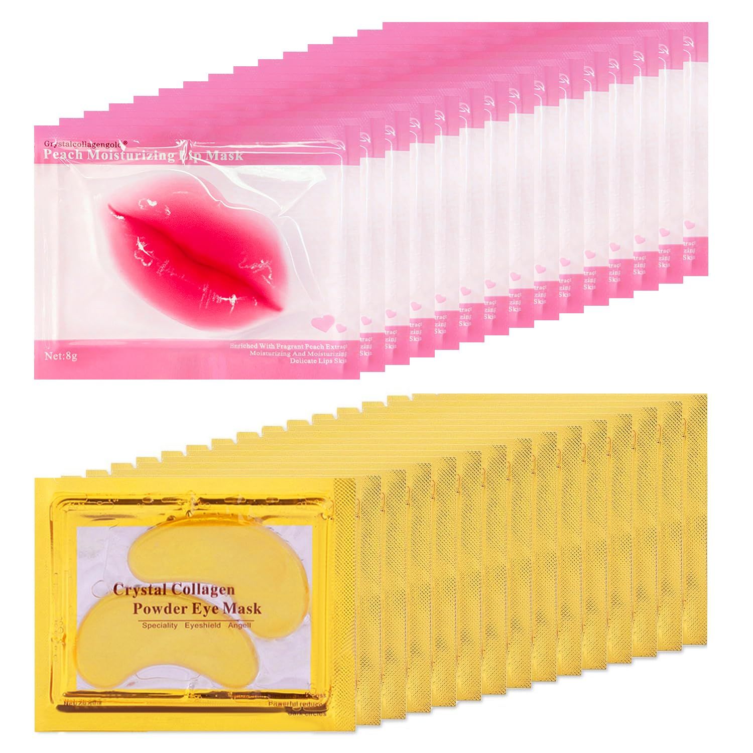 30 Pairs Lip Masks &amp; Eye Masks, 24K Gold Gel Crystal Collagen Eye Pads, Moisturizing Lip Mask Crystal Lip Pads, Under Eye Patches for Puffy Eyes, Dark Circles, Eye Bags, Wrinkles and Fine Lines
