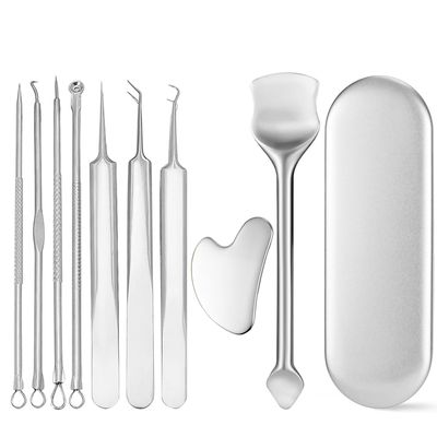 Blackhead Remover Tools Kit,9 PCS Stainless Steel Pimple Popper Tool Kit,Blackhead Extractor,Guasha Tool,Face Spatula,Skin Care Tools Kit with Metal Case