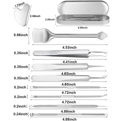 Blackhead Remover Tools Kit,9 PCS Stainless Steel Pimple Popper Tool Kit,Blackhead Extractor,Guasha Tool,Face Spatula,Skin Care Tools Kit with Metal Case