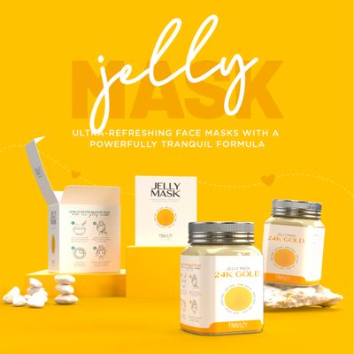 BRUN Peel-Off 24K Gold Jelly Mask for Face Care - A 23 fl oz Rubber Mask Jar for 30 to 35 Treatments - A Skin Care Moisturizing Gel Mask of Spa Set for Men, Women and Adults