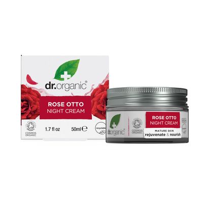 Dr. Organic Rose Otto Night Cream | Rejuvinating for Mature Skin, Aids in Healthy Aging, Promotes Youthful &amp; Toned Skin, Natural, Certified Organic, Vegan, 50 mL / 1.7 fl oz