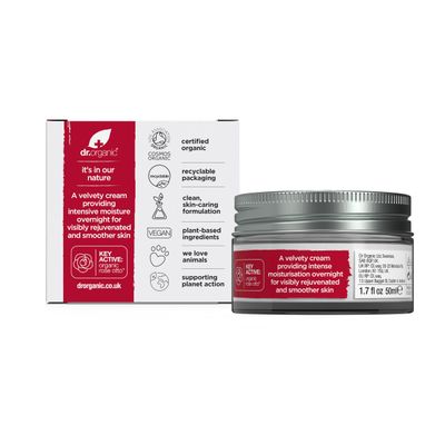 Dr. Organic Rose Otto Night Cream | Rejuvinating for Mature Skin, Aids in Healthy Aging, Promotes Youthful & Toned Skin, Natural, Certified Organic, Vegan, 50 mL / 1.7 fl oz