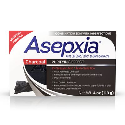 Asepxia Activated Charcoal Cleansing Bar for Enhanced Acne Control &amp; Skin Purification with 2% Salicylic Acid, Ideal for Oily Skin and Reducing Blackheads - 4 Oz, 5-Pack