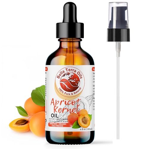 Bella Terra Oils - Organic Apricot Kernel Oil 4oz - Dive into Organic Apricot&#39;s Nutritional Excellence, High in Vitamin C, Promotes Supple &amp; Radiant Skin
