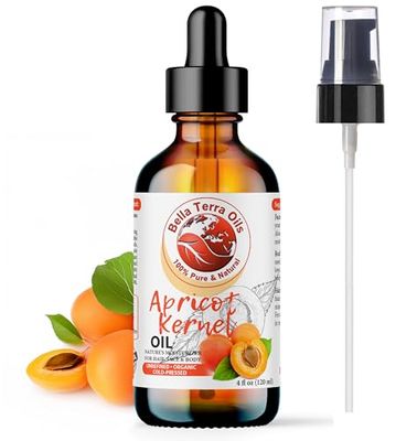 Bella Terra Oils - Organic Apricot Kernel Oil 4oz - Dive into Organic Apricot&#39;s Nutritional Excellence, High in Vitamin C, Promotes Supple &amp; Radiant Skin